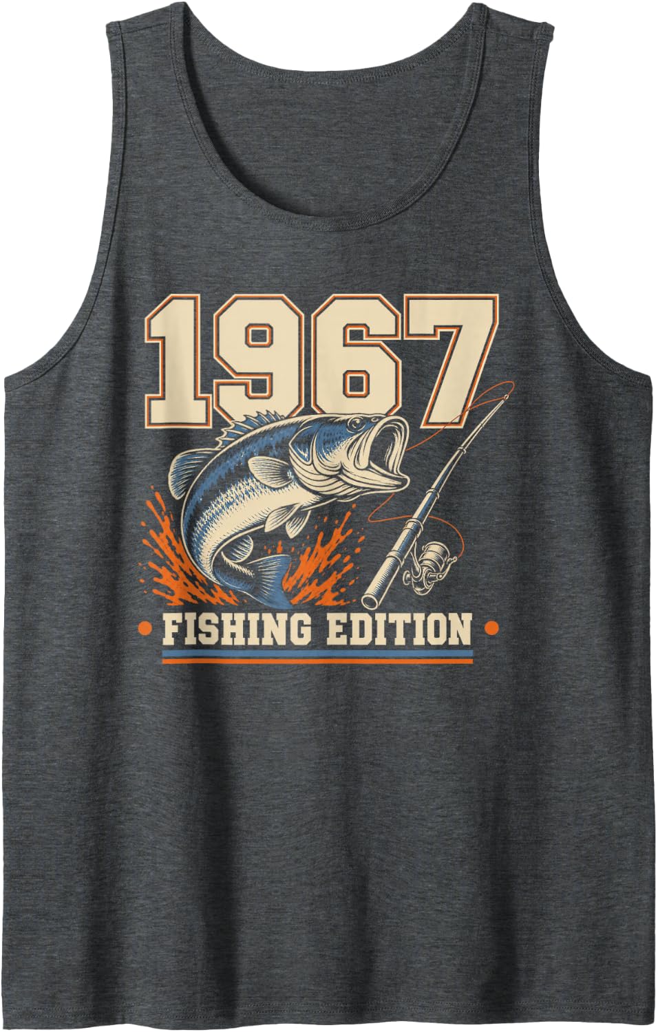 1967 Fishing Edition Vintage Bass Fishing Angler Sleeveless Tank Top - Dark Heather Grey