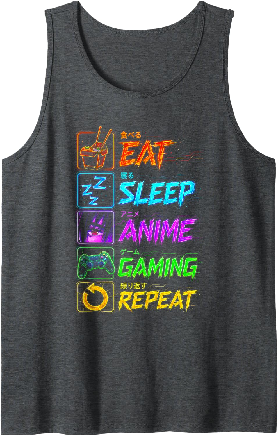 Eat Sleep Anime Gaming Repeat Kawaii Otaku Manga Shirt Tank Top - Dark Heather Grey
