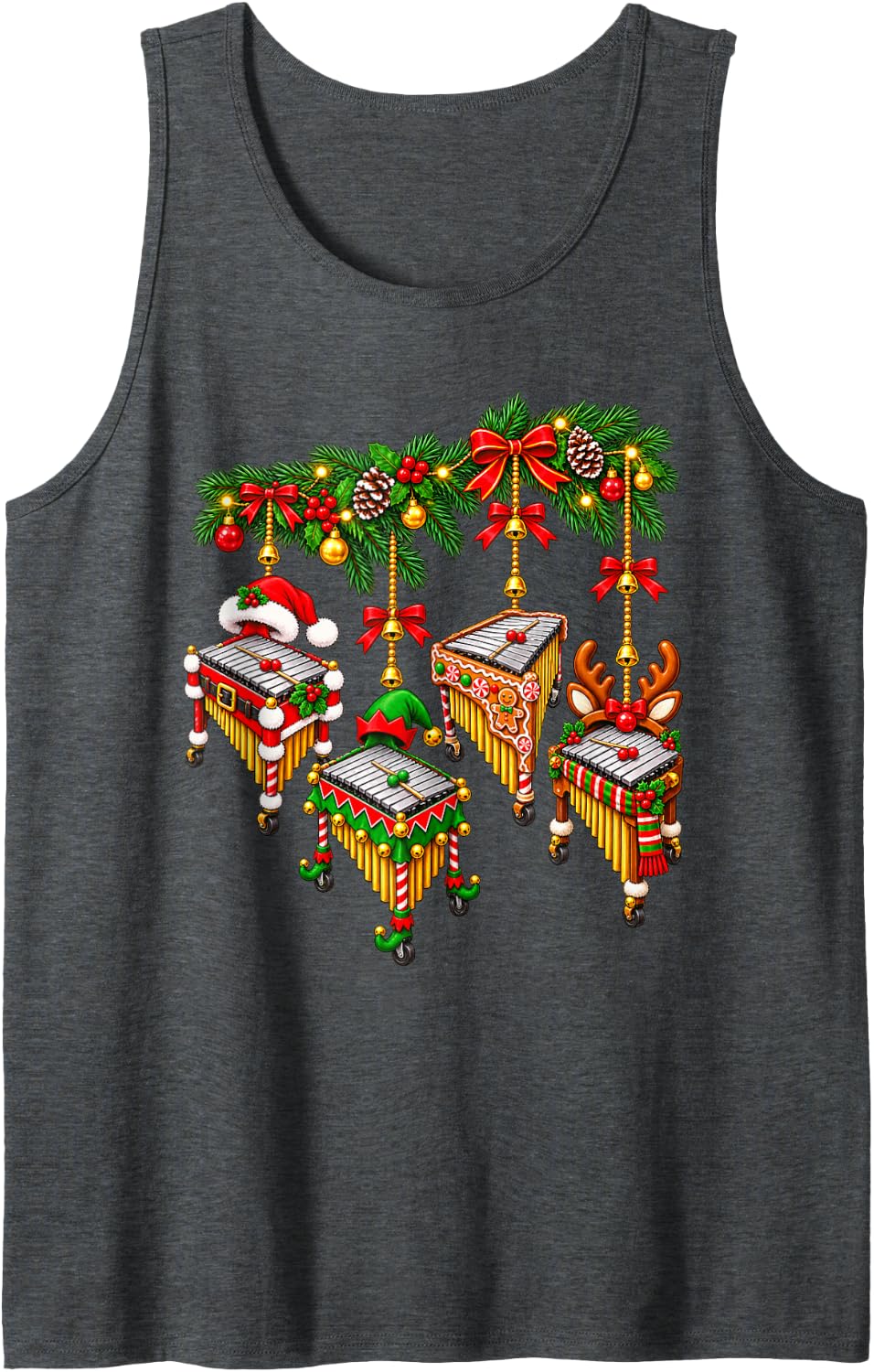 Merry Vibraphone Reindeer Christmas Holiday Christmas Winter Sleeveless Tank Top - Dark Heather Grey