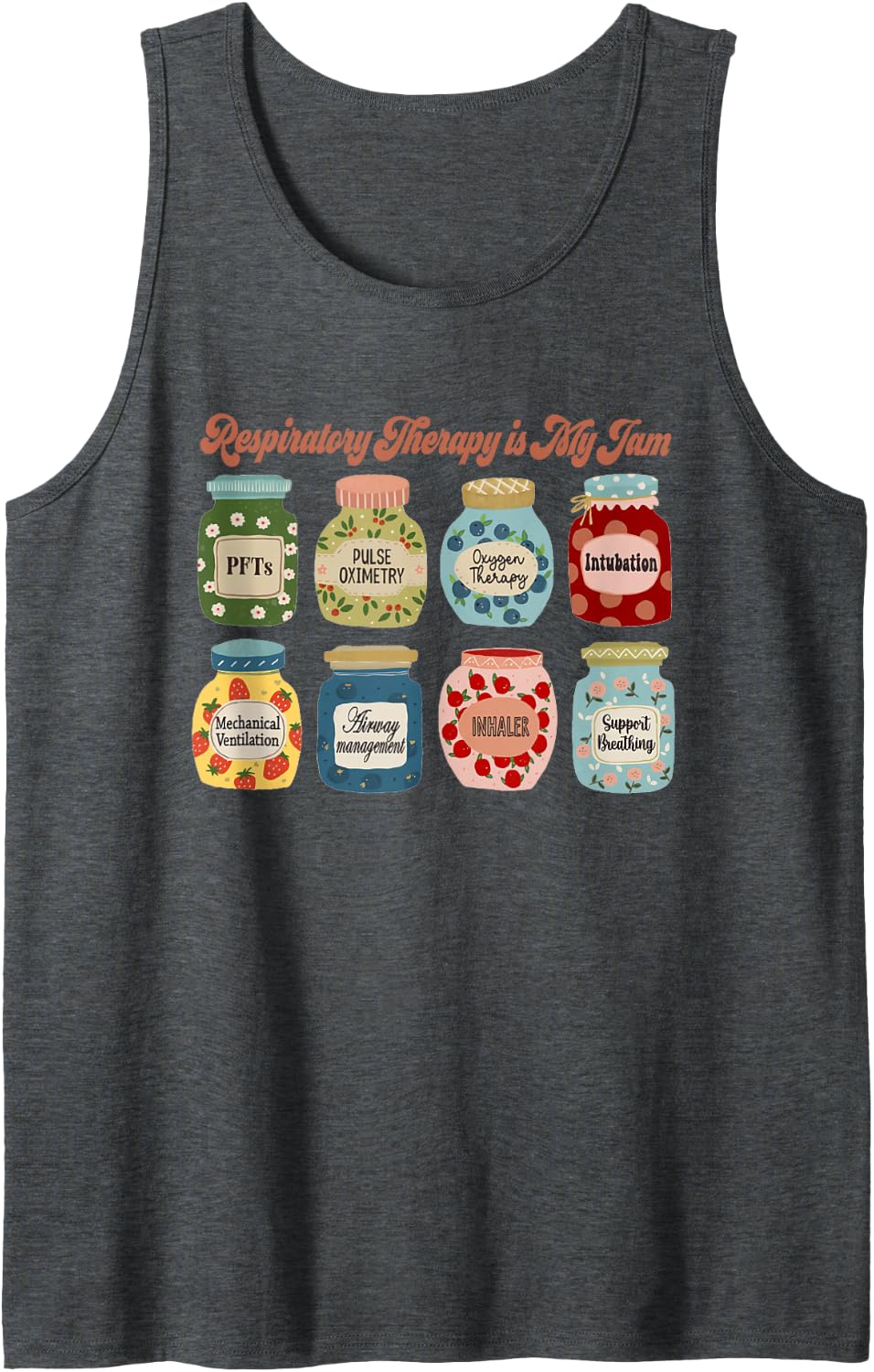 Respiratory Therapy is My Jam RT, RRT, Pulmonary Rehab Sleeveless Tank Top - Dark Heather Grey