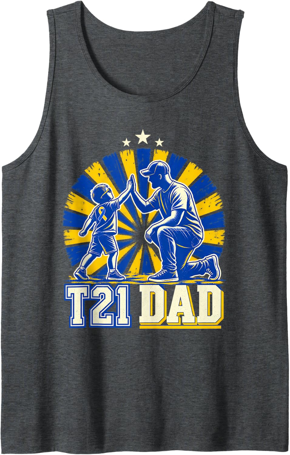 T21 Dad Down Syndrome Father Child Awareness Support Love Sleeveless Tank Top - Dark Heather Grey