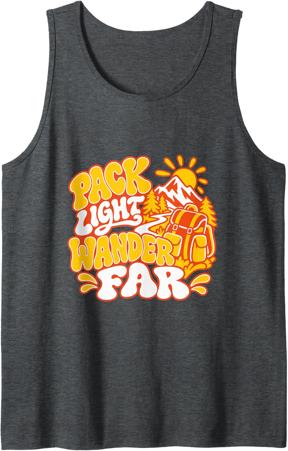 Pack Light Wander Far Retro Backpacking Hiker Sleeveless Tank Top - Dark Heather Grey