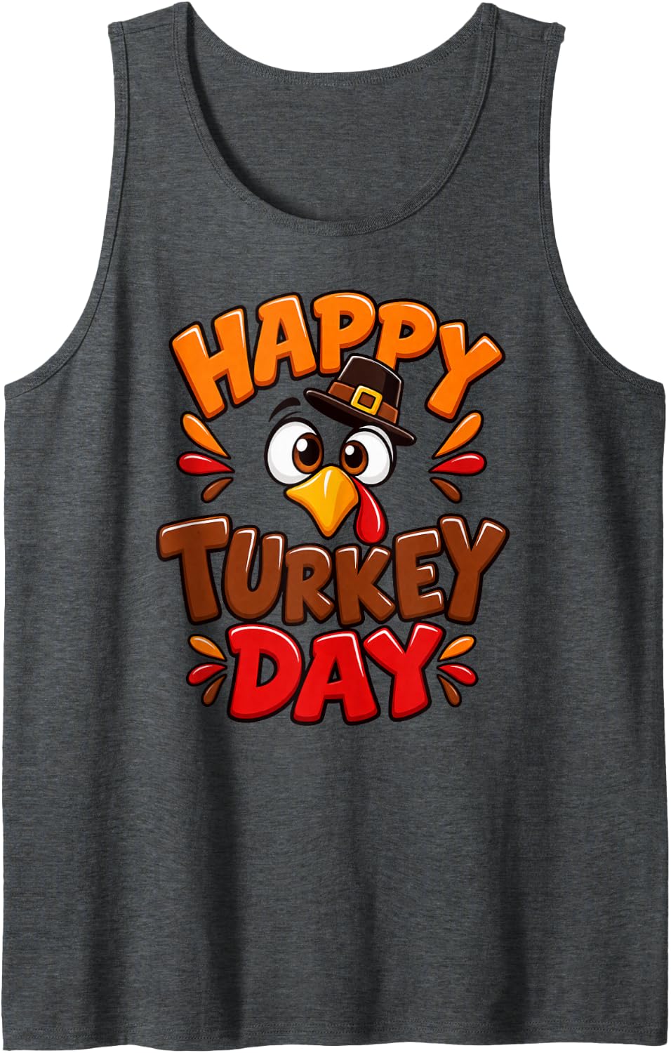 Happy Turkey Day Thanksgiving Pilgrim Funny Autumn Holiday Sleeveless Tank Top - Dark Heather Grey