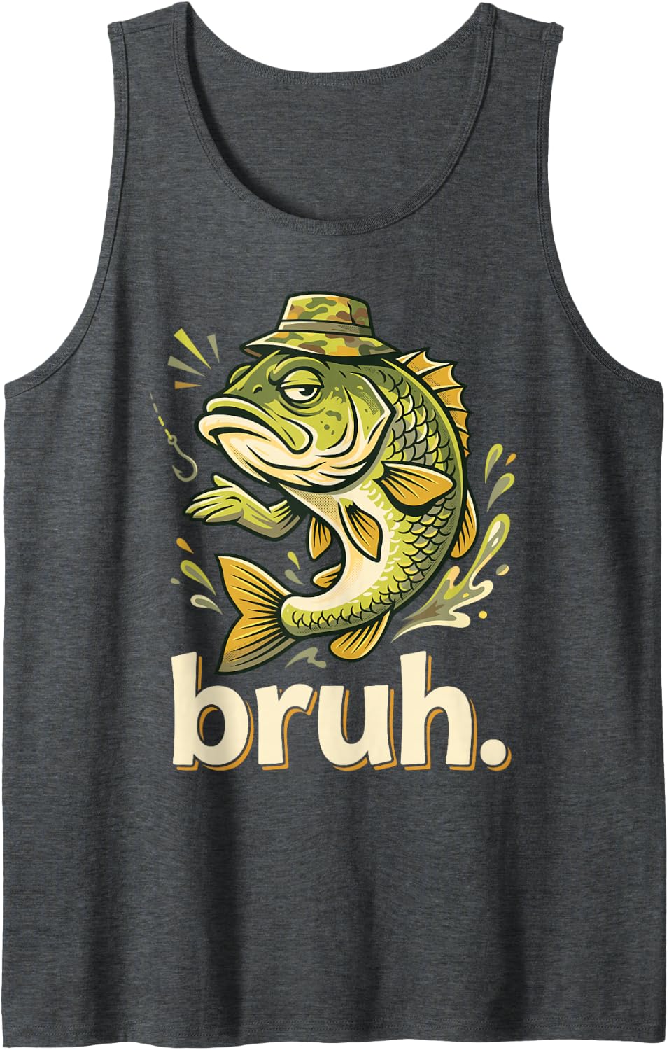 Bruh Fishing Funny Bass Fish Humor for Boys Kids Sleeveless Tank Top - Dark Heather Grey