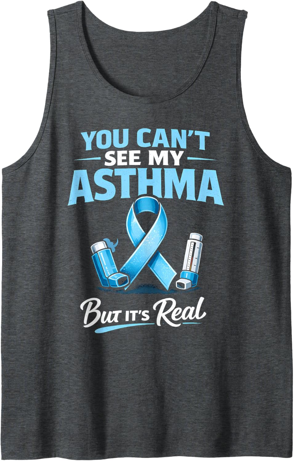 Asthma Awareness Invisible Illness Inhaler Ribbon Support Sleeveless Tank Top - Dark Heather Grey