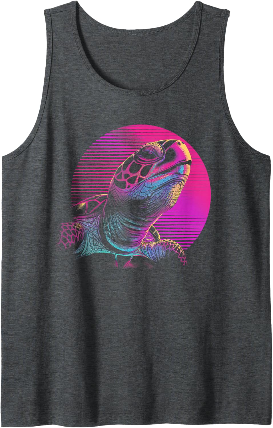 Turtle Vaporwave Aesthetic Vintage Synthwave 80s 90s Retro Tank Top - Dark Heather Grey