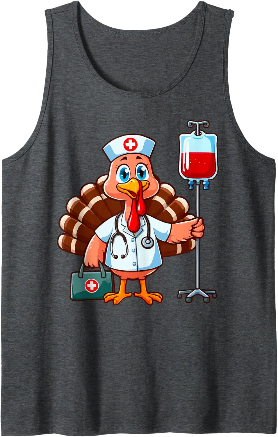 Happy Thanksgiving Nurse Turkey Day Family Dinner Funny Tee Sleeveless Tank Top - Dark Heather Grey