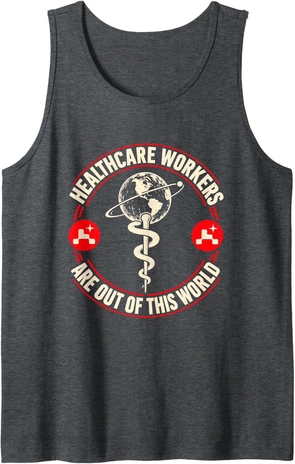Healthcare Workers Out of This World Mars Perseverance Rover Sleeveless Tank Top - Dark Heather Grey