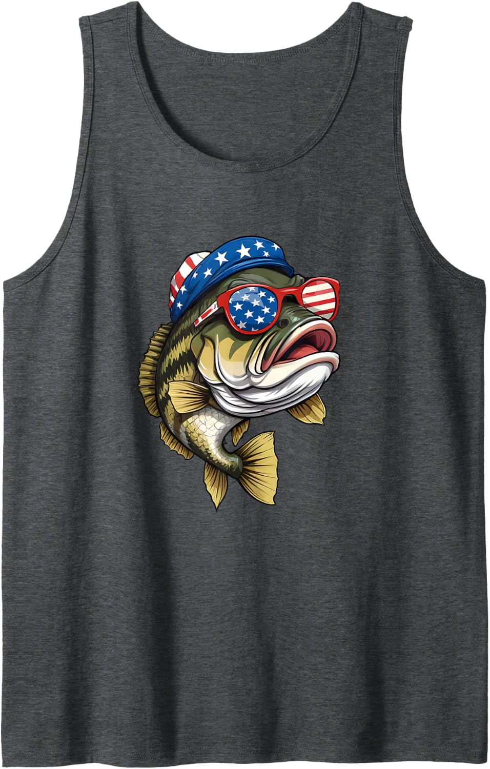 Bass Fish 4th Of July American US Flag Patriotic Fishing Tank Top - Dark Heather Grey