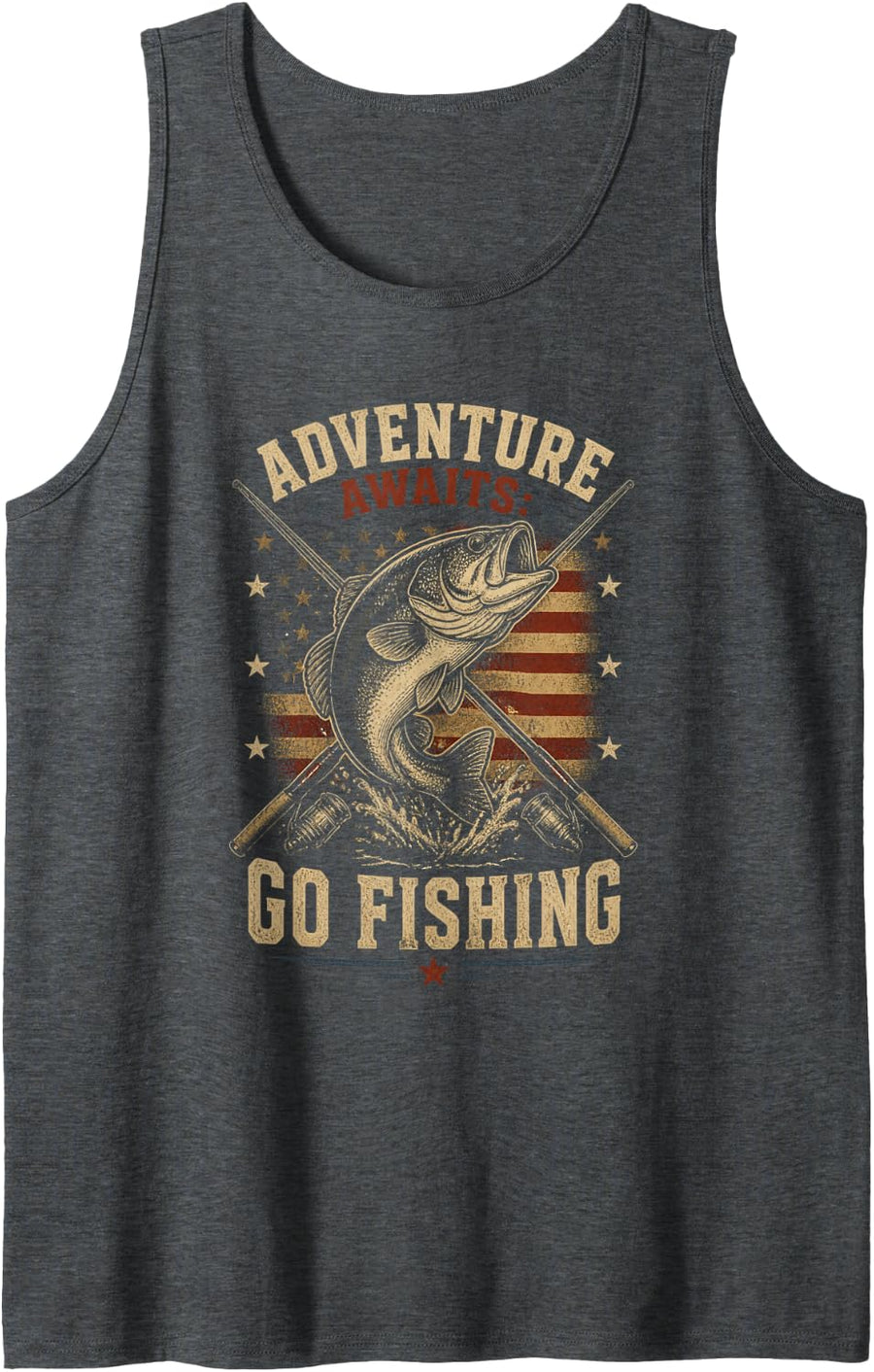 Adventure Awaits GO Fishing Bass Fishing Gift Sleeveless Tank Top - Dark Heather Grey