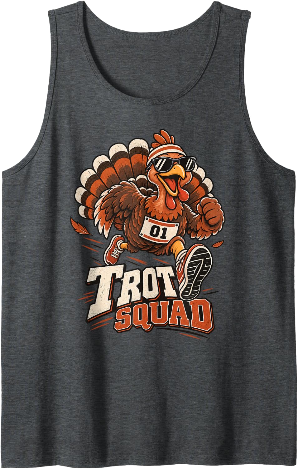 Trot Squad Turkey Thanksgiving Race Autumn Holiday Harvest Sleeveless Tank Top - Dark Heather Grey