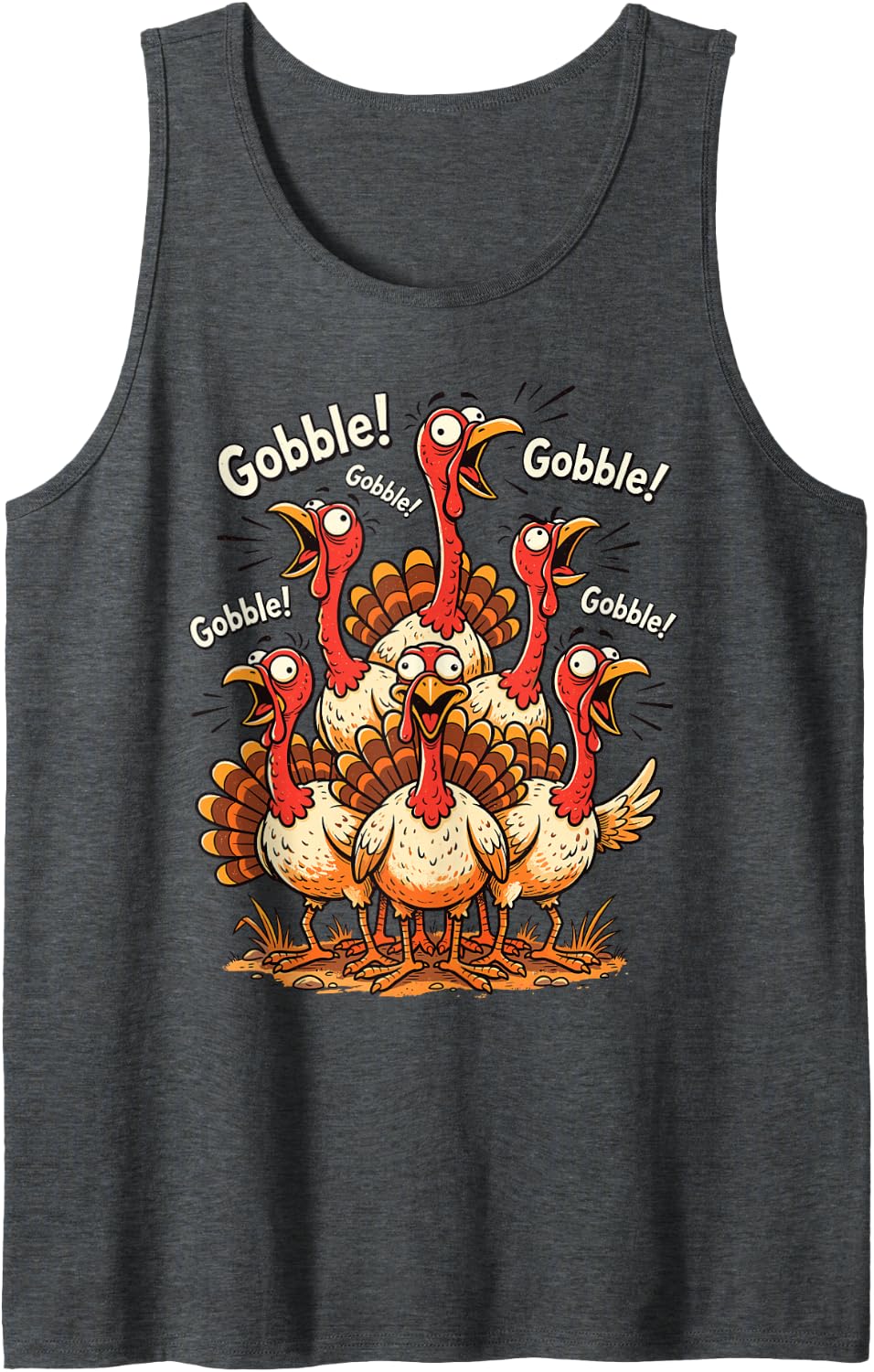 Gobble Funny Turkey Flock Thanksgiving Humor Meme Men Women Sleeveless Tank Top - Dark Heather Grey
