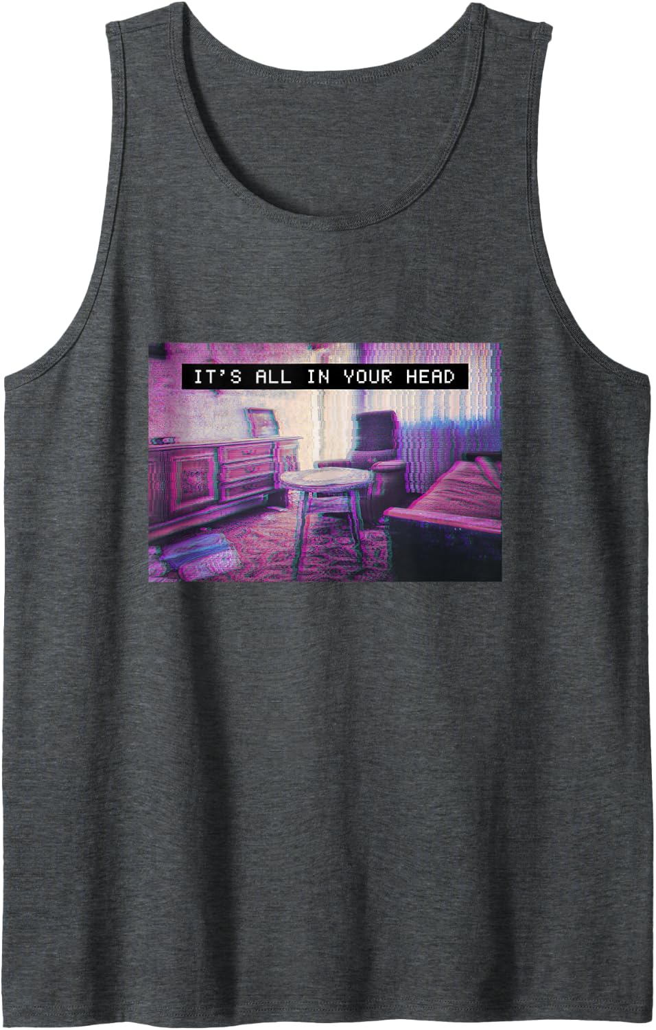 Vaporwave Aesthetic 80s Synthwave It's All in Your Mind Head Sleeveless Tank Top - Dark Heather Grey