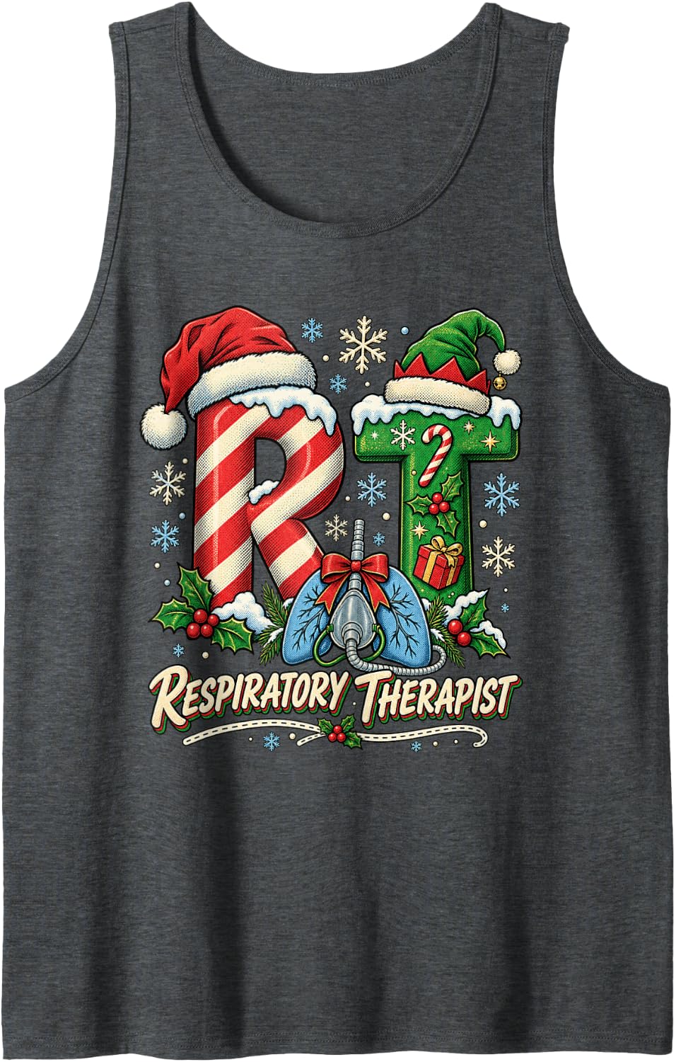 Respiratory Therapist Christmas RT Healthcare Worker Sleeveless Tank Top - Dark Heather Grey
