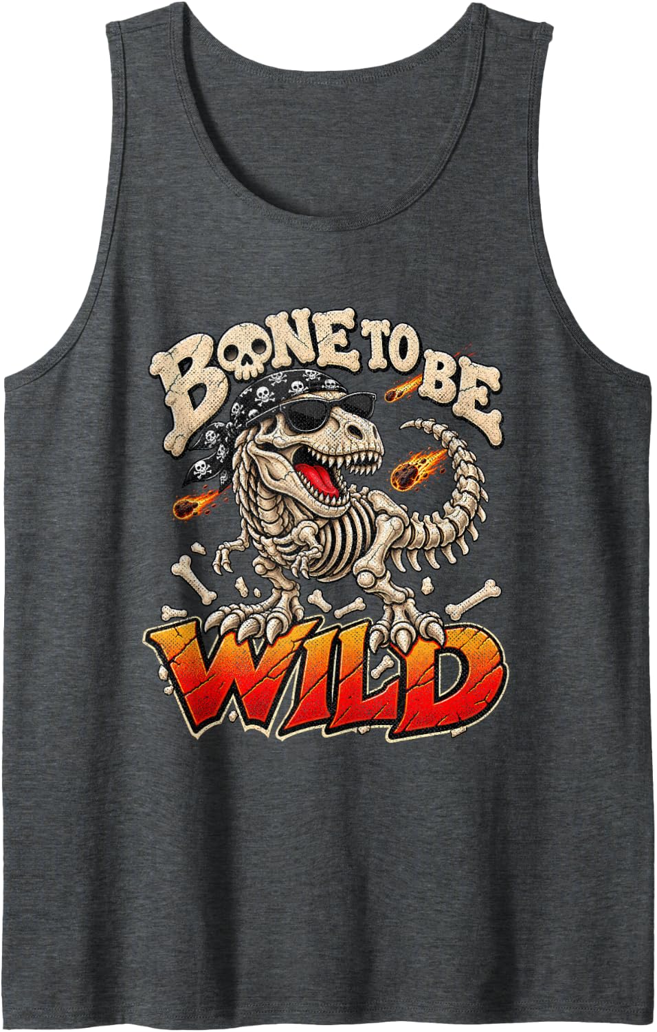 Funny T Rex Skeleton Dinosaur Bones Boys Son Men Dad Sleeveless Tank Top - Dark Heather Grey