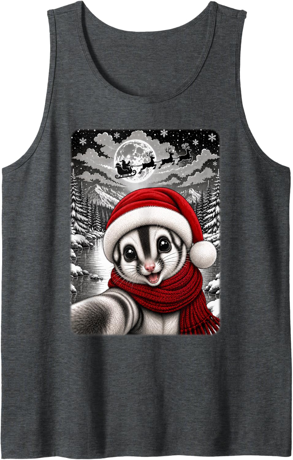 Sugar Glider Christmas Selfie Full Moon Night Starry Xmas Tank Top - Dark Heather Grey