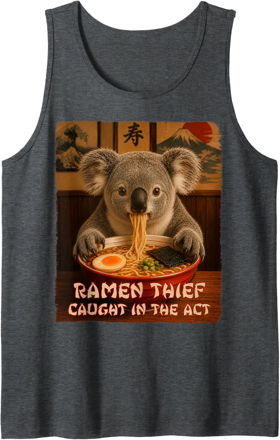 Funny Koala Graphic Tee - Ramen Thief Tank Top - Dark Heather Grey