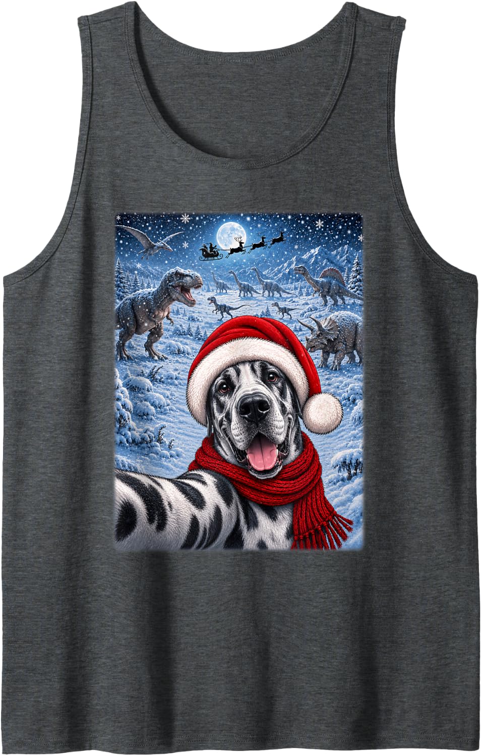 Great Dane Dog Christmas Moon Night Starry Dinosaurs Xmas Tank Top - Dark Heather Grey