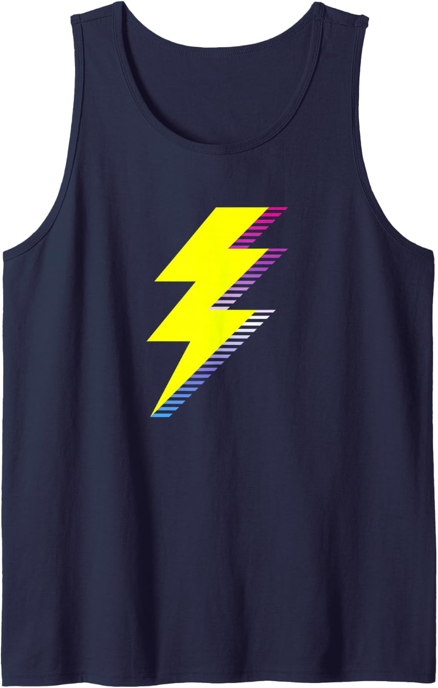 Retro Lightning Strike Bolt Electric 80's Vintage Aesthetic Sleeveless Tank Top - Navy Blue