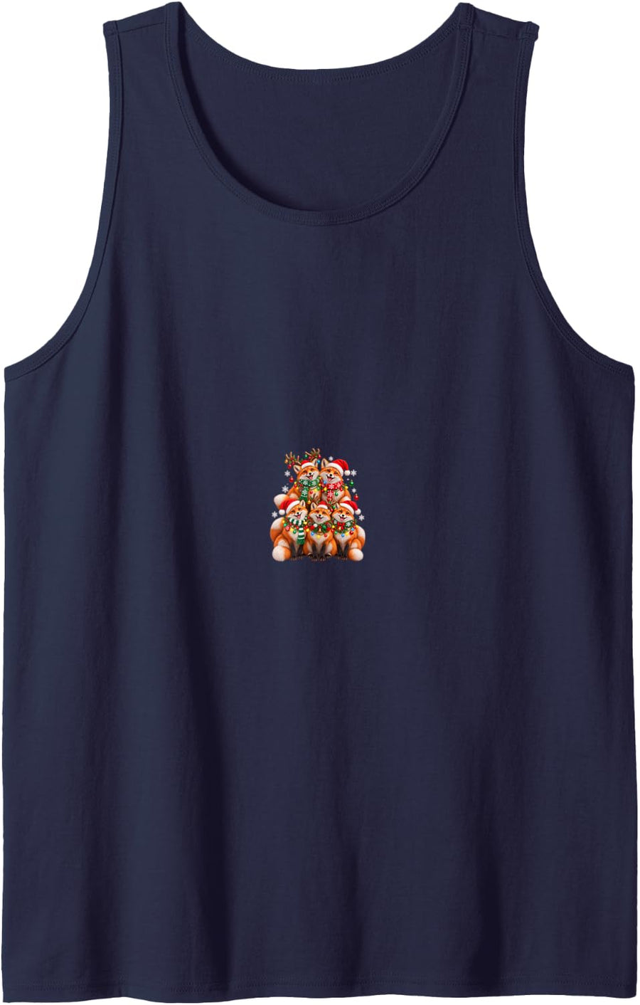 Christmas Lights Fox Santa Funny Xmas Trees Sleeveless Tank Top - Navy Blue