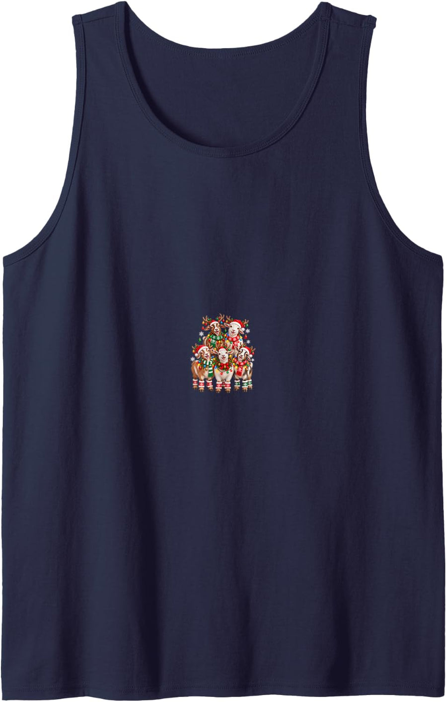 Christmas Lights Goat Santa Funny Xmas Trees Sleeveless Tank Top - Navy Blue