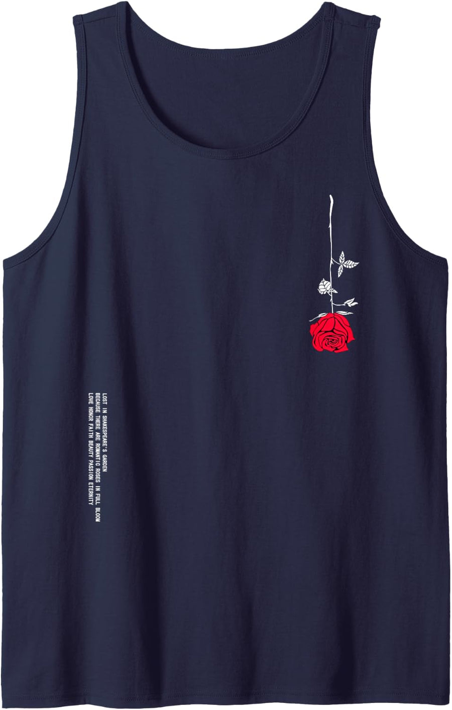 Slogan Rose Print Sleeveless Tank Top - Navy Blue