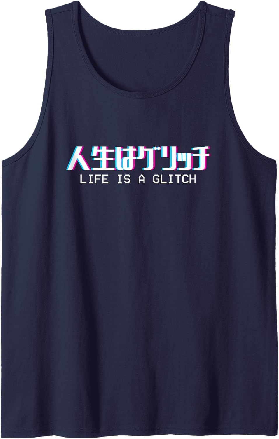 Life's A Glitch - Japanese Vaporwave Aesthetic Meme Sleeveless Tank Top - Navy Blue
