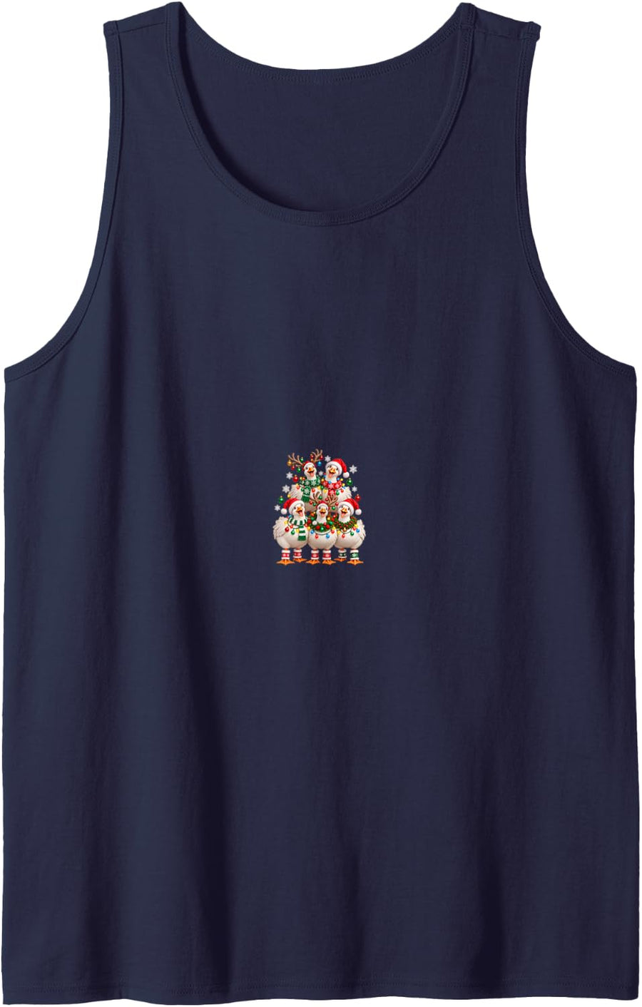 Christmas Lights Goose Santa Funny Xmas Trees Sleeveless Tank Top - Navy Blue