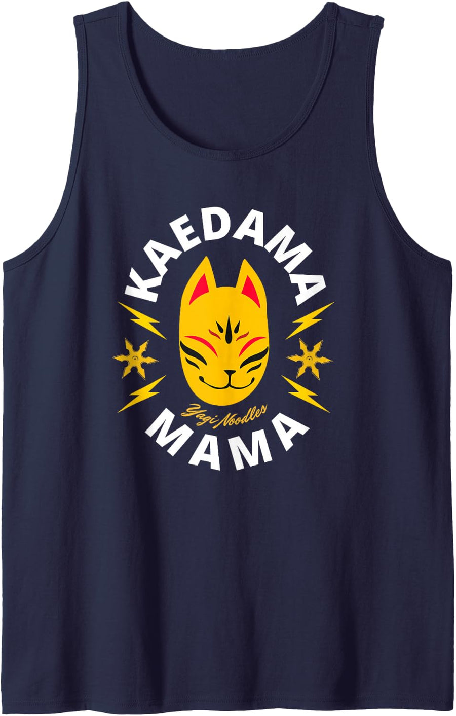 Anime Kitsune Style Urban Streetwear Ramen Cat Tee Sleeveless Tank Top - Navy Blue