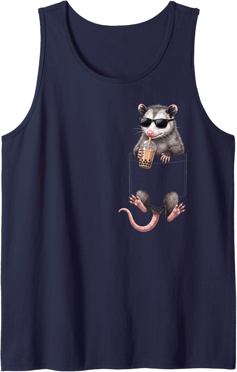 Ferret Pocket Drinking Bubble Tea Boba Tea Lover Sleeveless Tank Top - Navy Blue