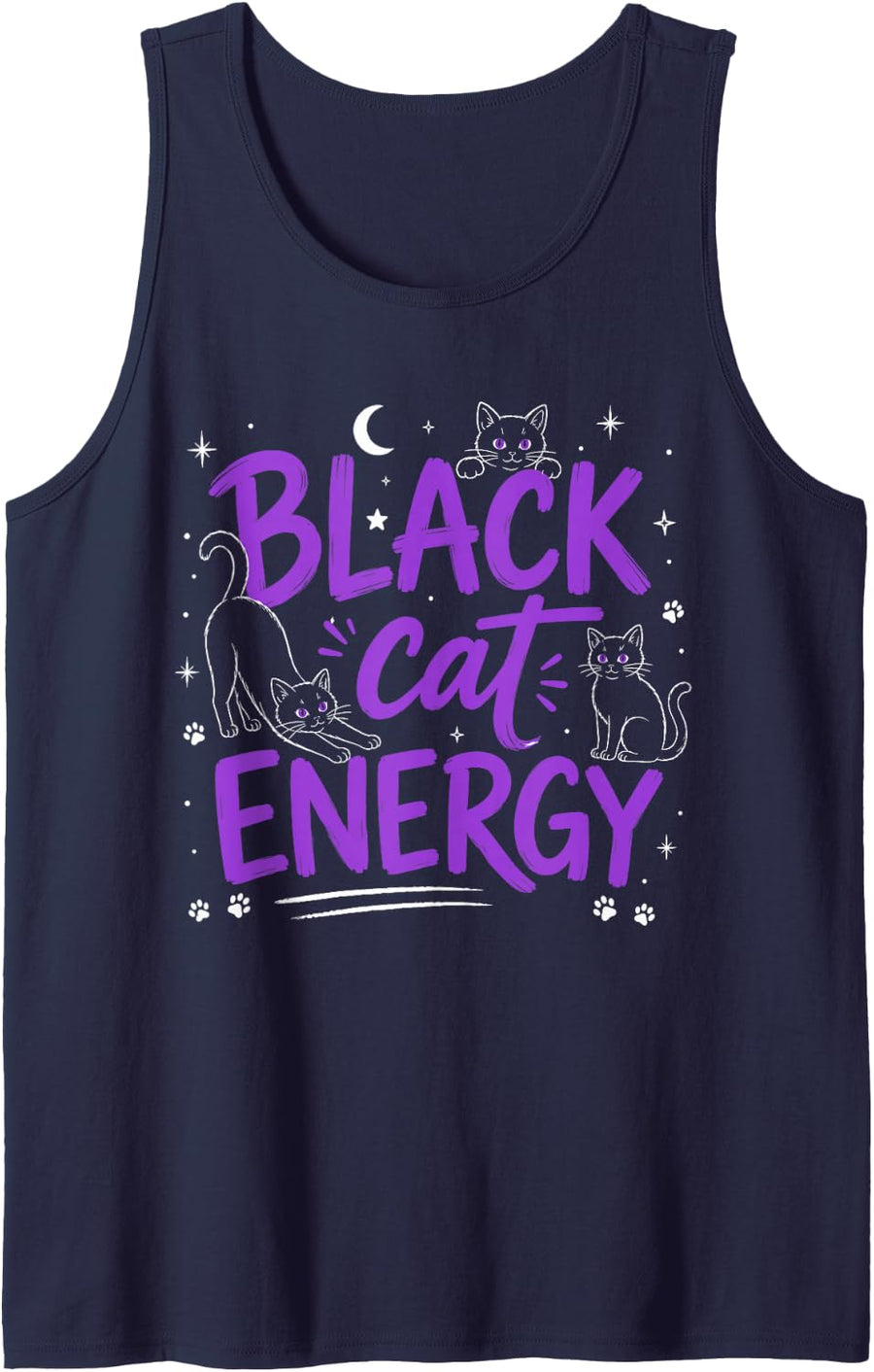 Energy Black Cat Halloween Cute Witchy Cat Outfit Sleeveless Tank Top - Navy Blue