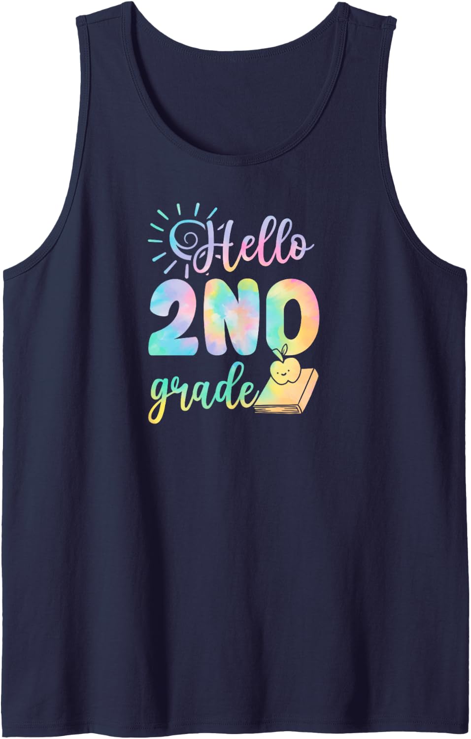 Hello 2nd Grade Second Grader School Picture Day Sunshine Sleeveless Tank Top - Navy Blue