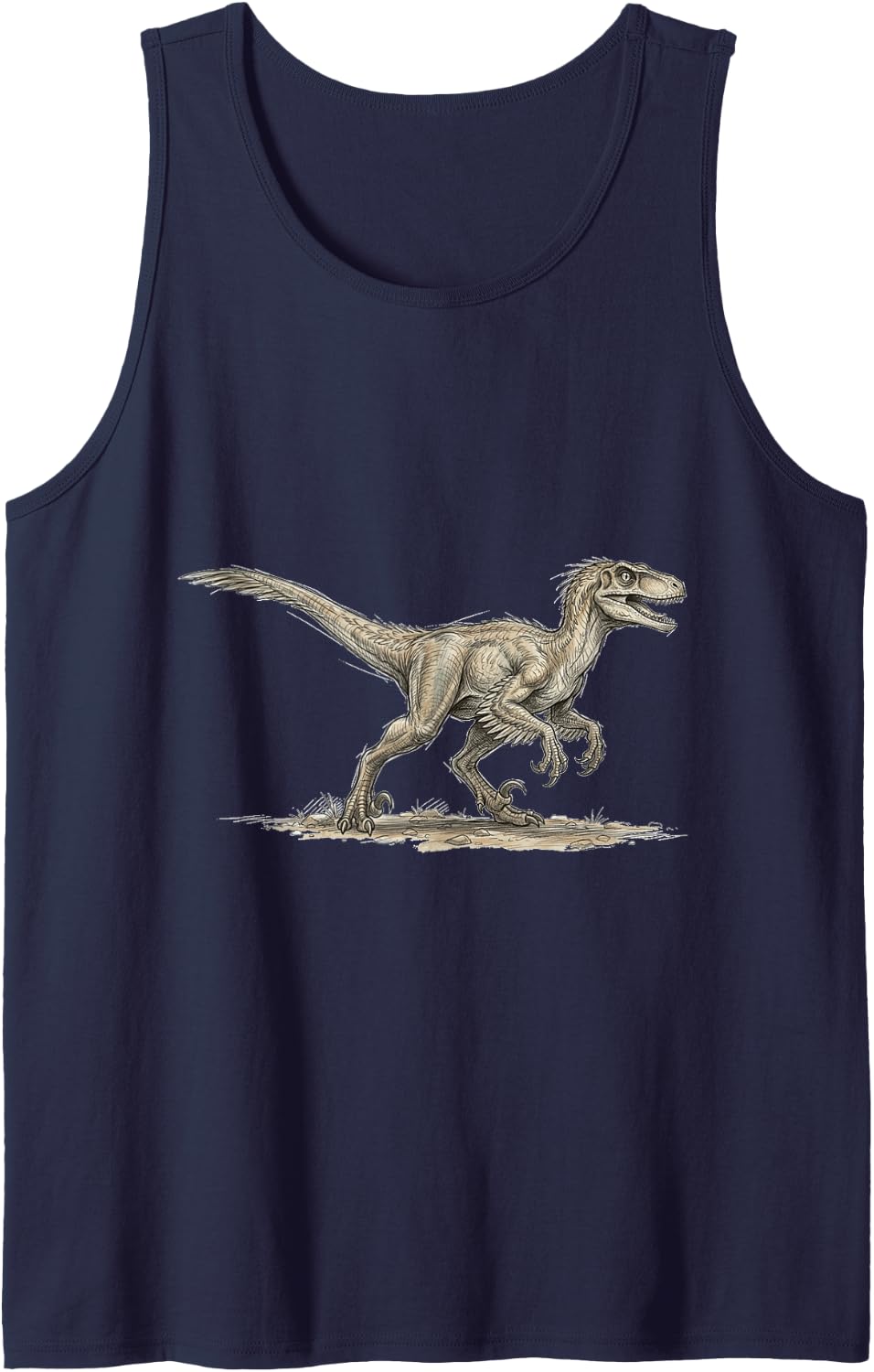 Velociraptor Dinosaur Design Dino Prehistoric Time Sleeveless Tank Top - Navy Blue