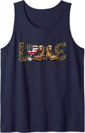 I Love My Veteran USA Flag Heart Military Veteran Family Sleeveless Tank Top - Navy Blue