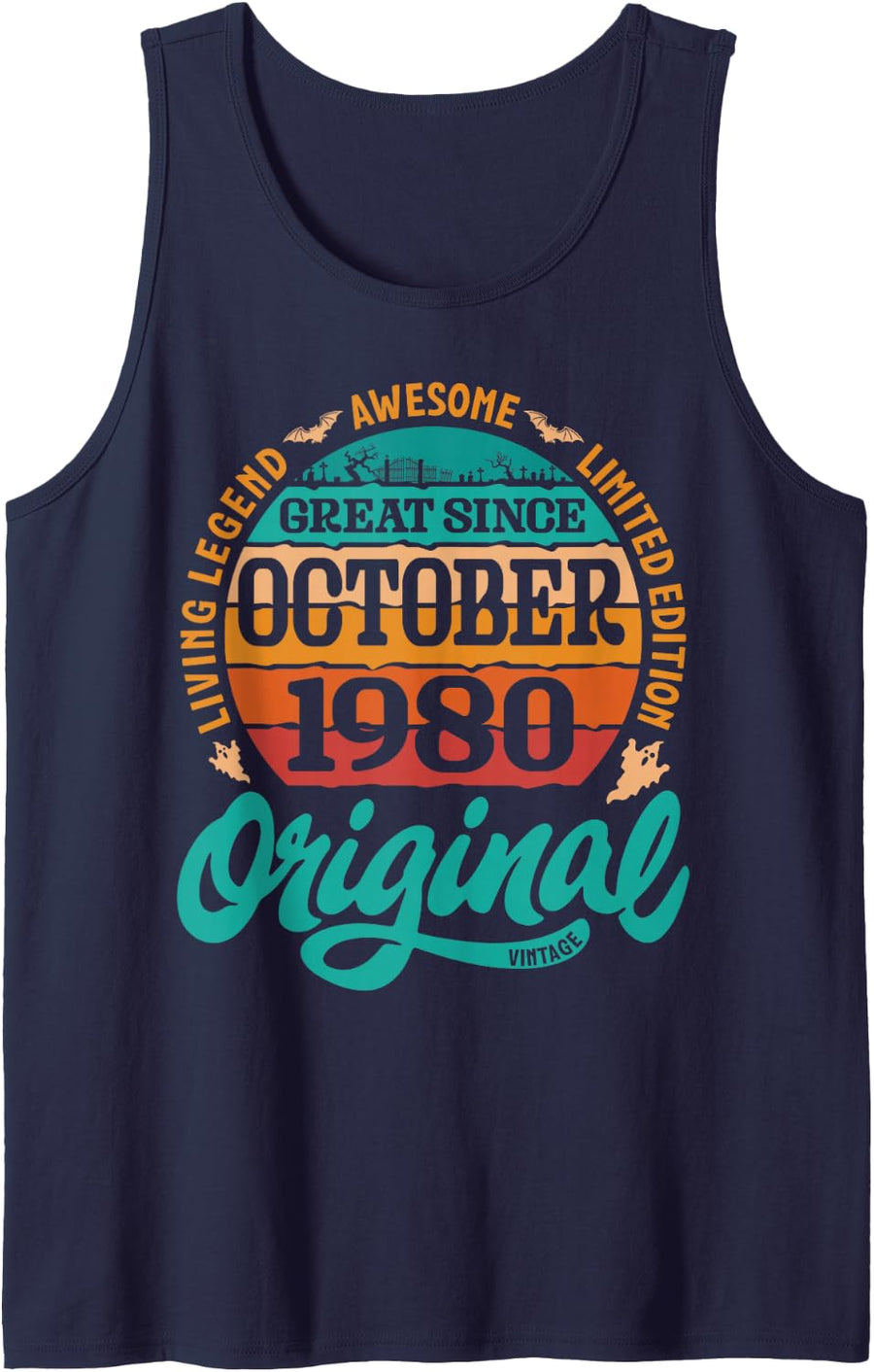 Living Legend Awesome Ltd Edition Great Since October 1980 Sleeveless Tank Top - Navy Blue