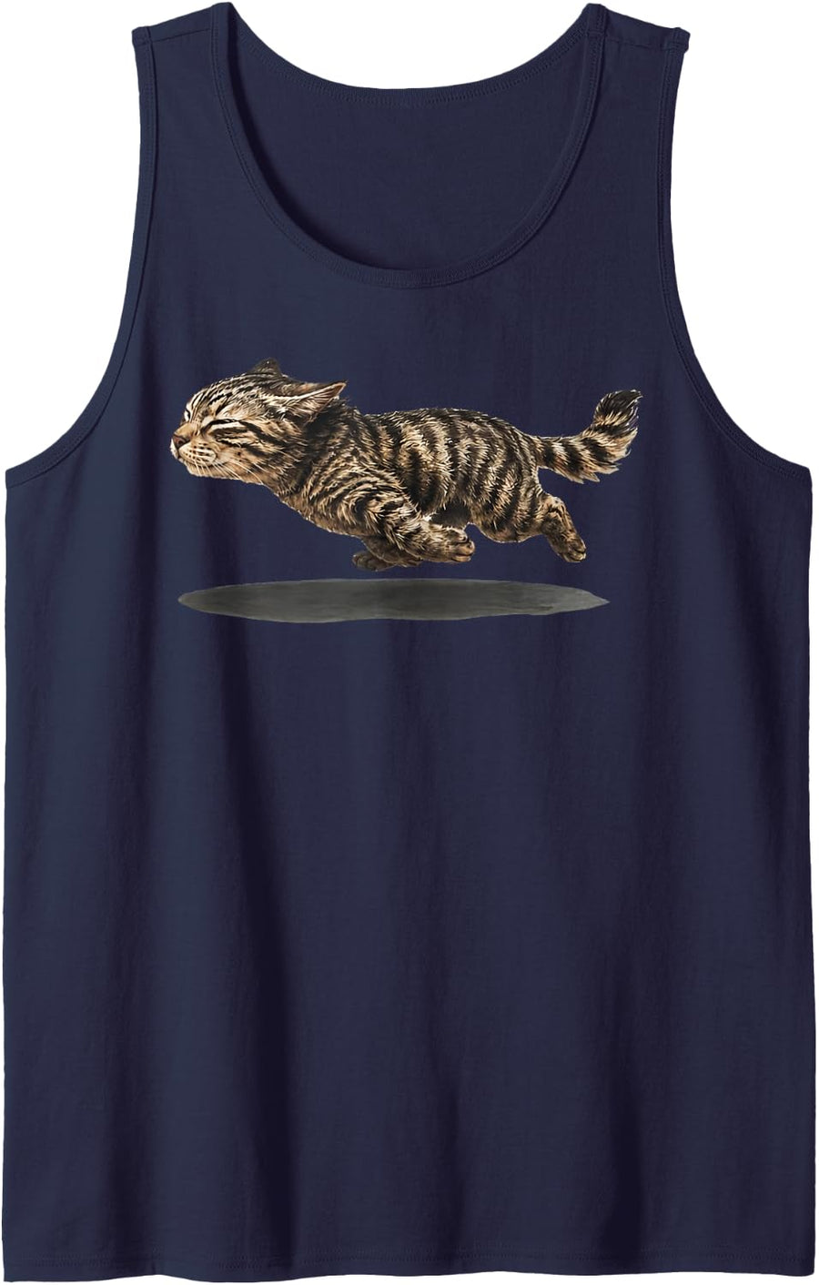 Zoomies Relaxed Cute Kitten Running Fast Retro Graphic Sleeveless Tank Top - Navy Blue