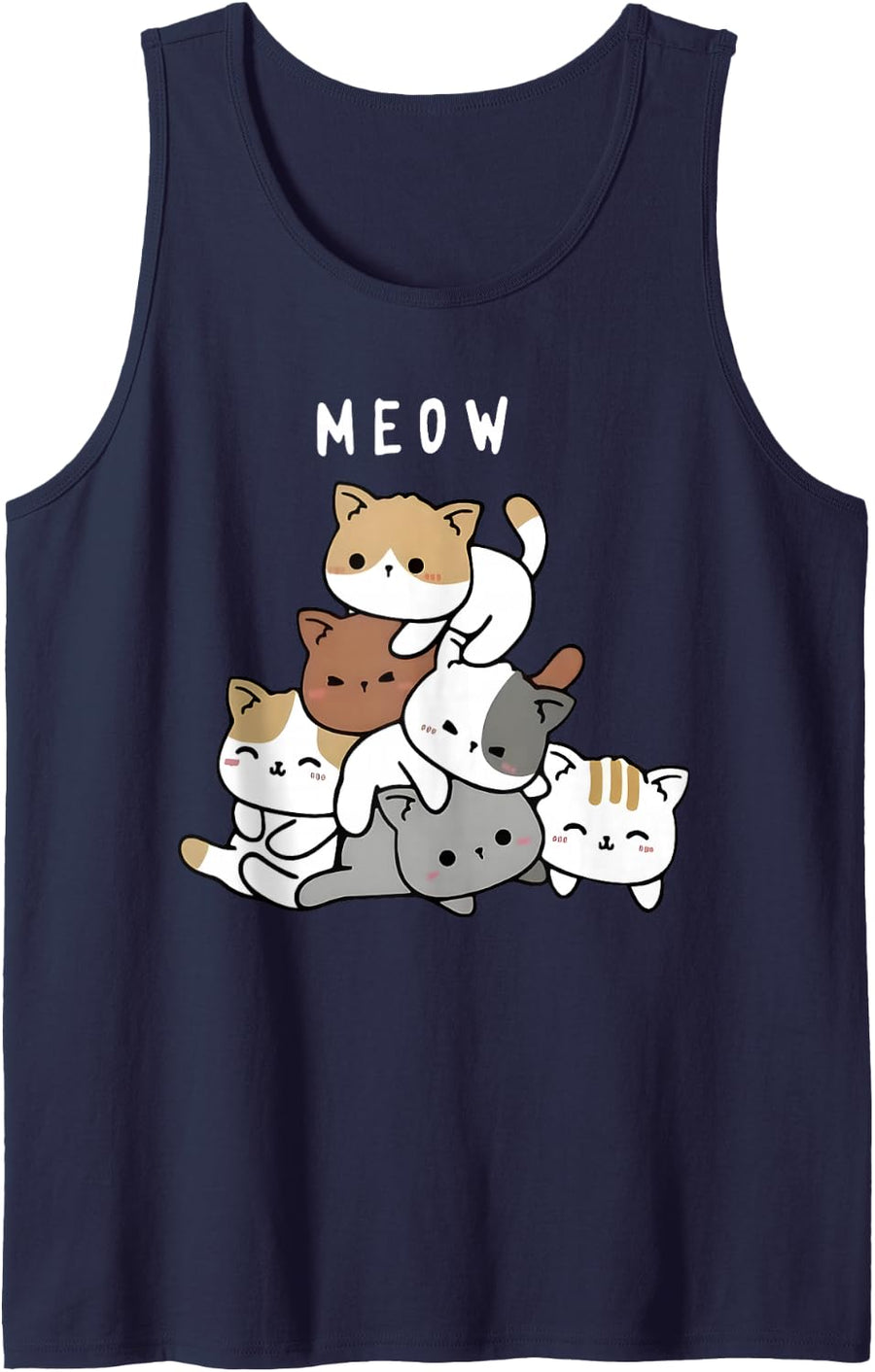 Pile of Kitty Cats Funny Cute Cat Lover Kitty Pile Anime Cat Sleeveless Tank Top - Navy Blue