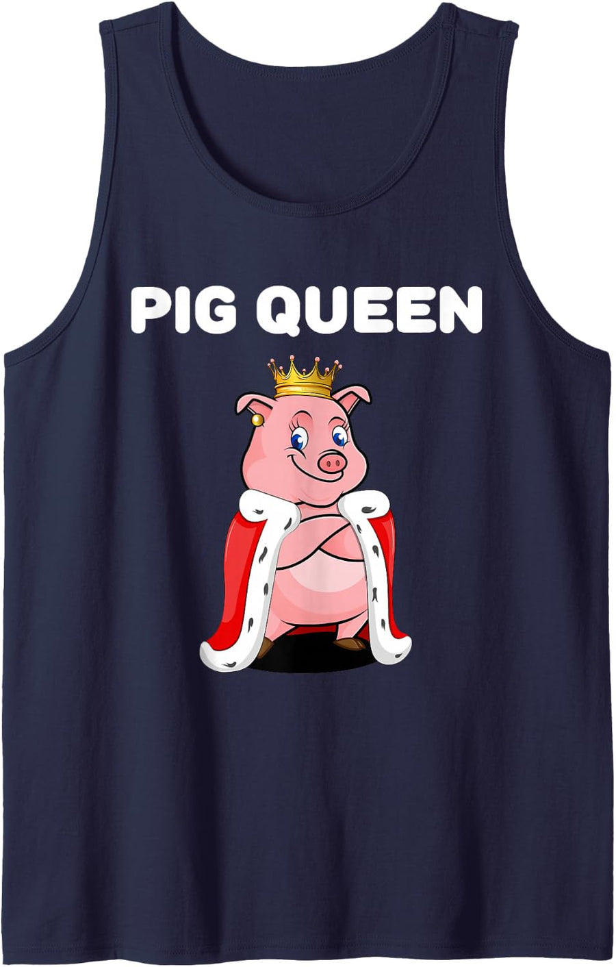 Pig Queen | Girls Pig Tshirt | Womens Pig Sleeveless Tank Top - Navy Blue