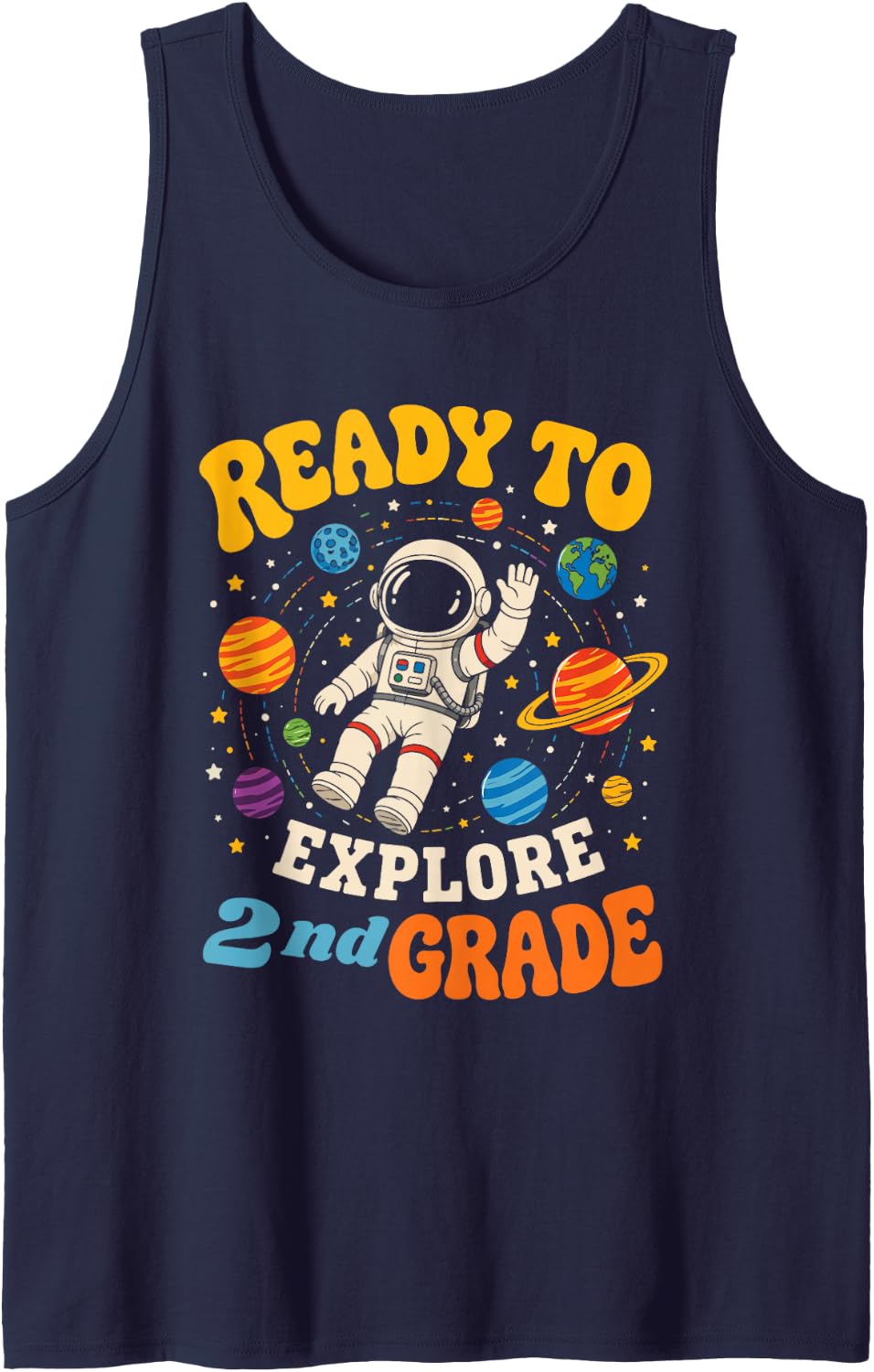 Ready to Explore 2nd Grade Astronaut Space Tank Top - Navy Blue