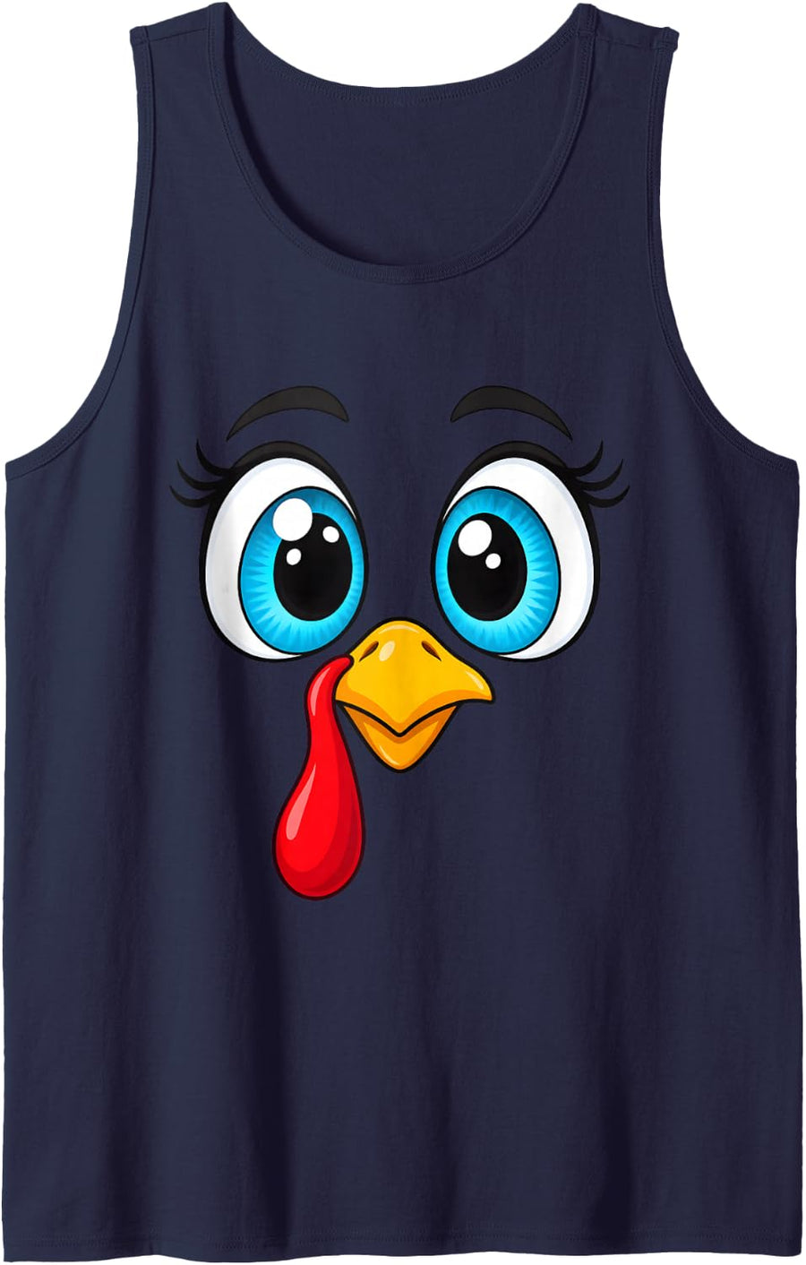 Cute Turkey Face Blue Eyes Funny Thanksgiving Autumn Bird Sleeveless Tank Top - Navy Blue
