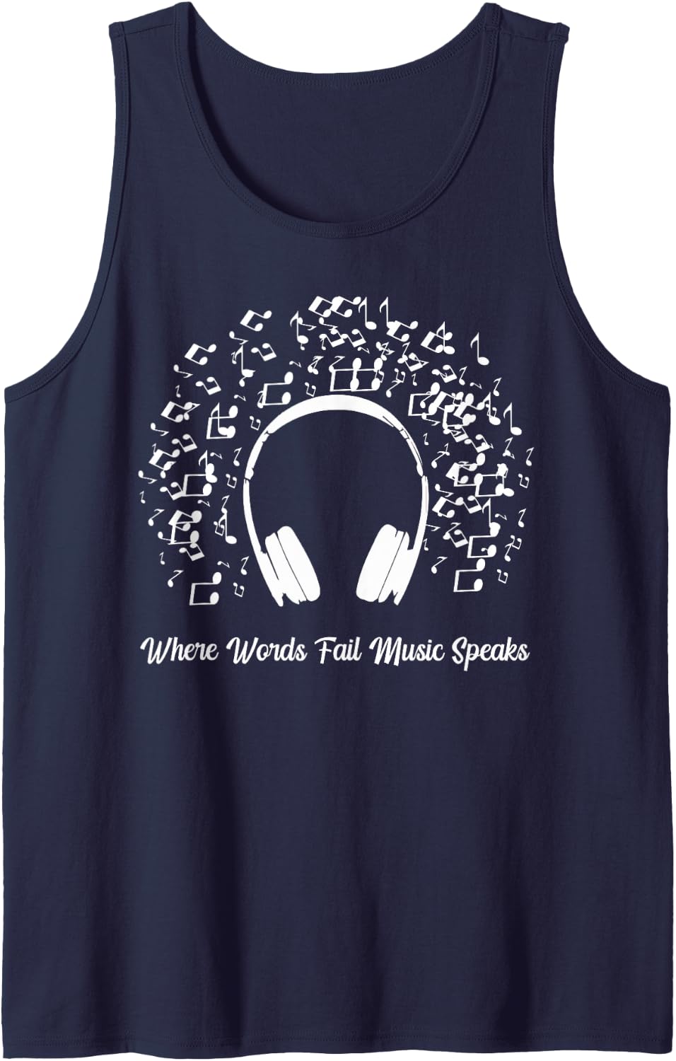 Where Words Fail Music Speaks Sleeveless Tank Top - Navy Blue