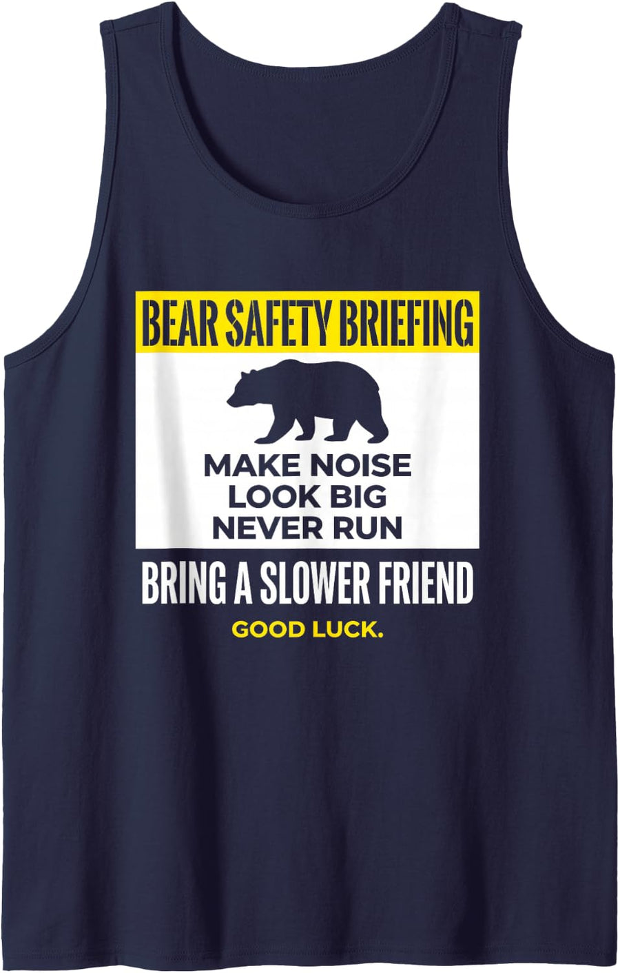 Bear Safety Briefing Tshirt Ranger Mountains Hiking Forest Sleeveless Tank Top - Navy Blue