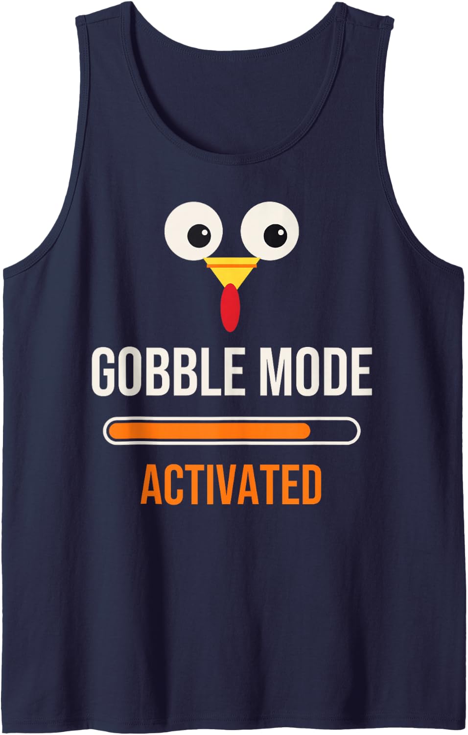 Gobble Mode Activated Funny Thanksgiving Turkey Face Sleeveless Tank Top - Navy Blue