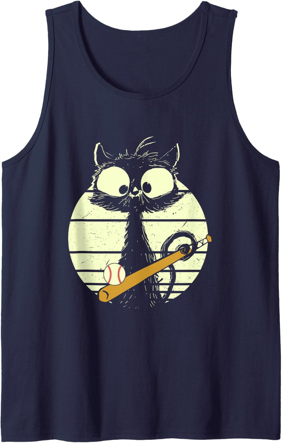 Cat Baseball Baseball Player Cat Cute Funny Cat Sleeveless Tank Top - Navy Blue