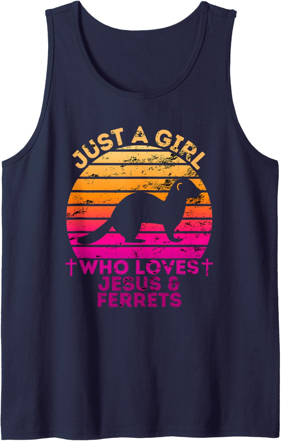 Girl Who Loves Jesus and Ferrets - Christian Woman Sleeveless Tank Top - Navy Blue