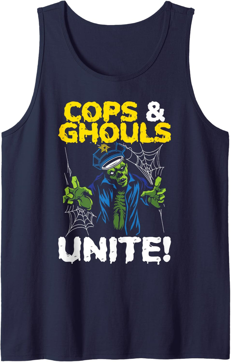 Cops & Ghouls Unite! Scary Policeman Spooky Halloween Sleeveless Tank Top - Navy Blue