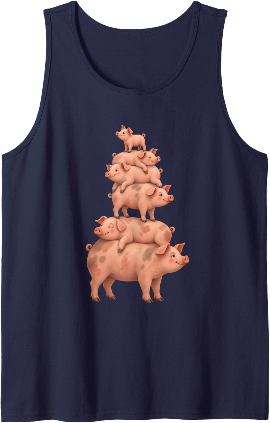 Cute Pig Family of Six Stack - Vintage Farm Animal Pigs Sleeveless Tank Top - Navy Blue