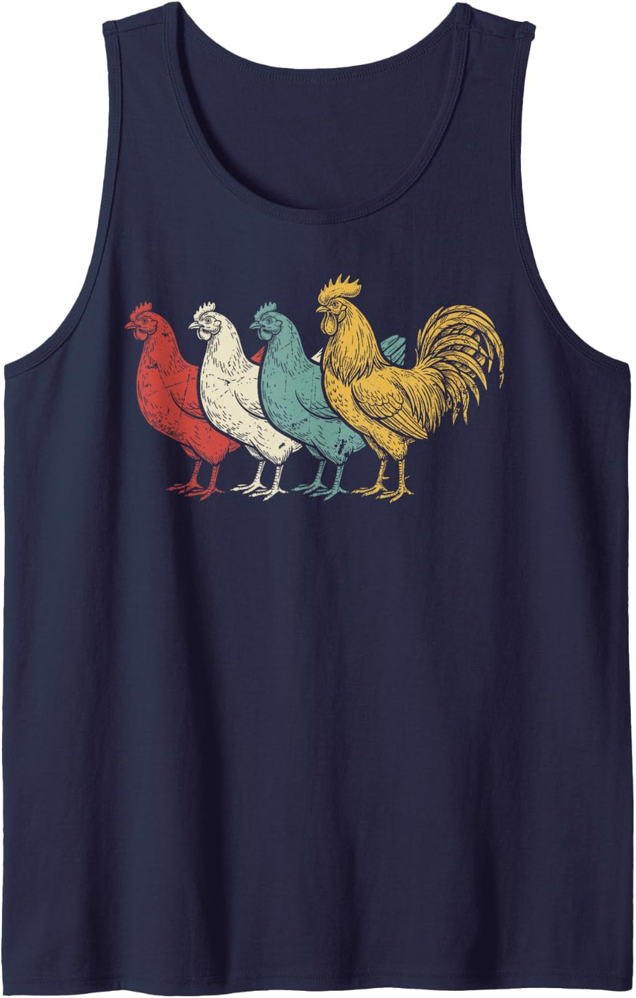 Vintage Chickens Farm Animals Farm Farmer Farming Ranchers Sleeveless Tank Top - Navy Blue