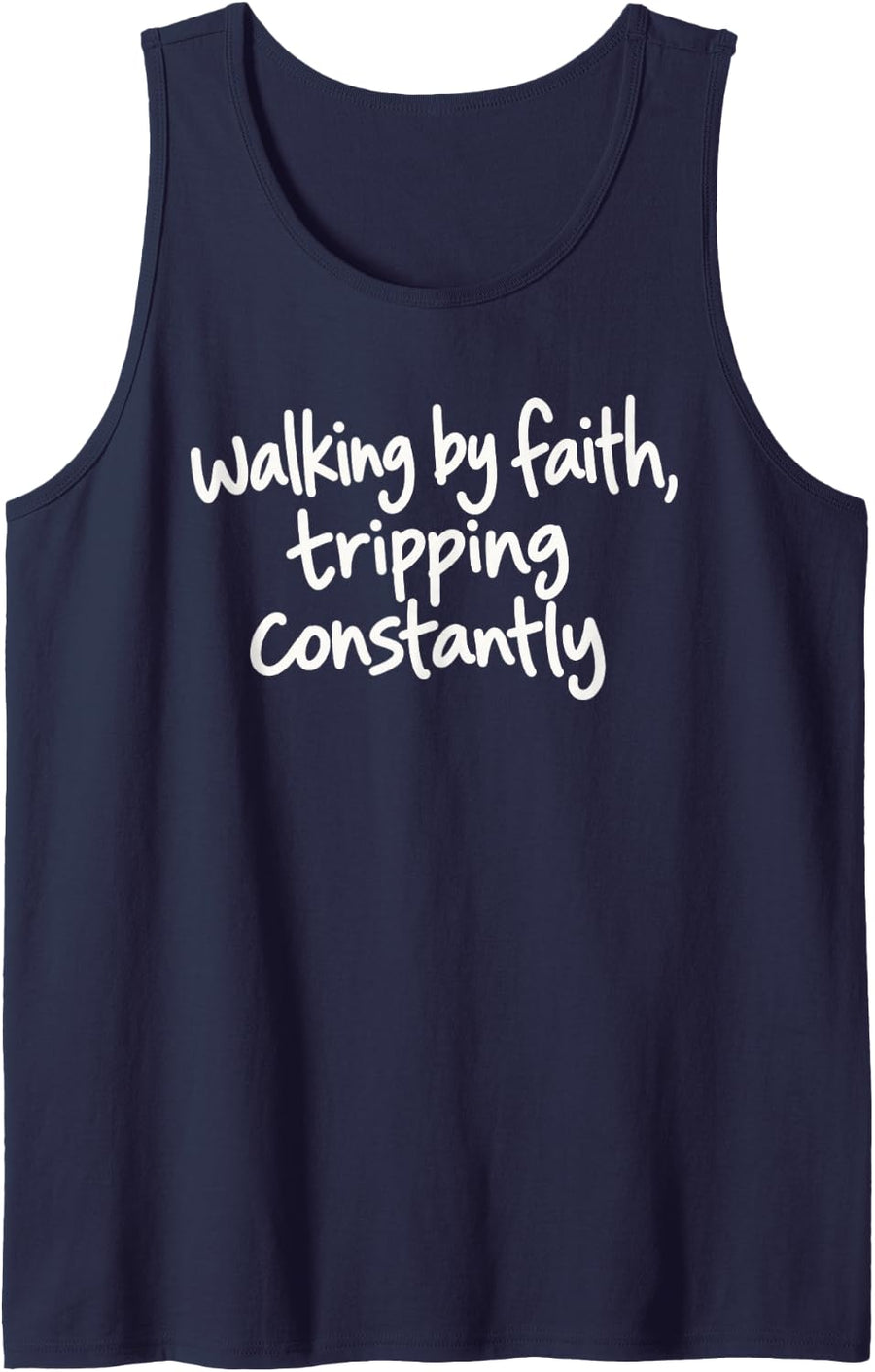 Handwritten Funny Cute Walking By Faith Tripping Constantly Sleeveless Tank Top - Navy Blue