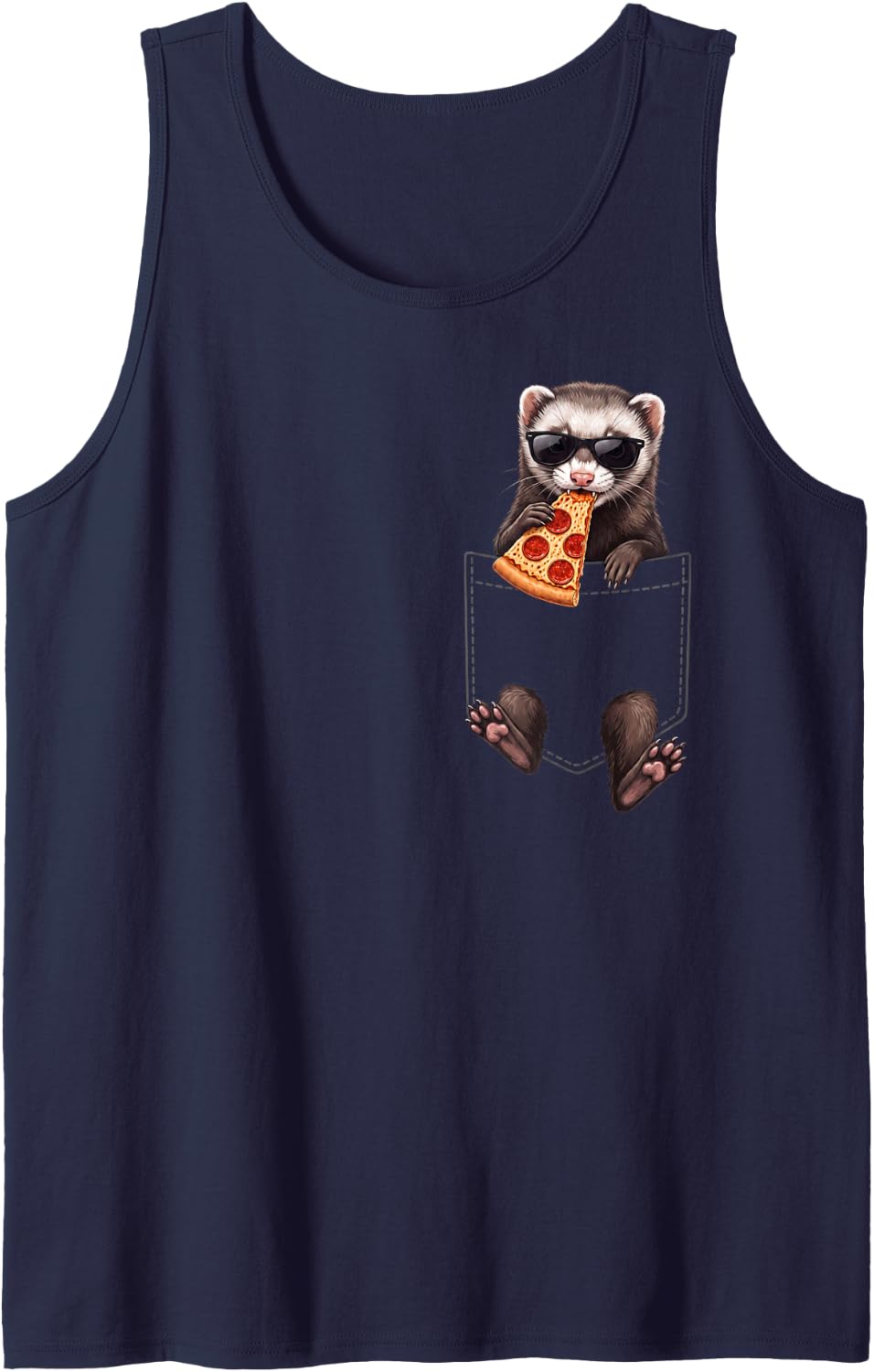 Ferret Pocket Pizza Slice Italian Food Lover Sleeveless Tank Top - Navy Blue